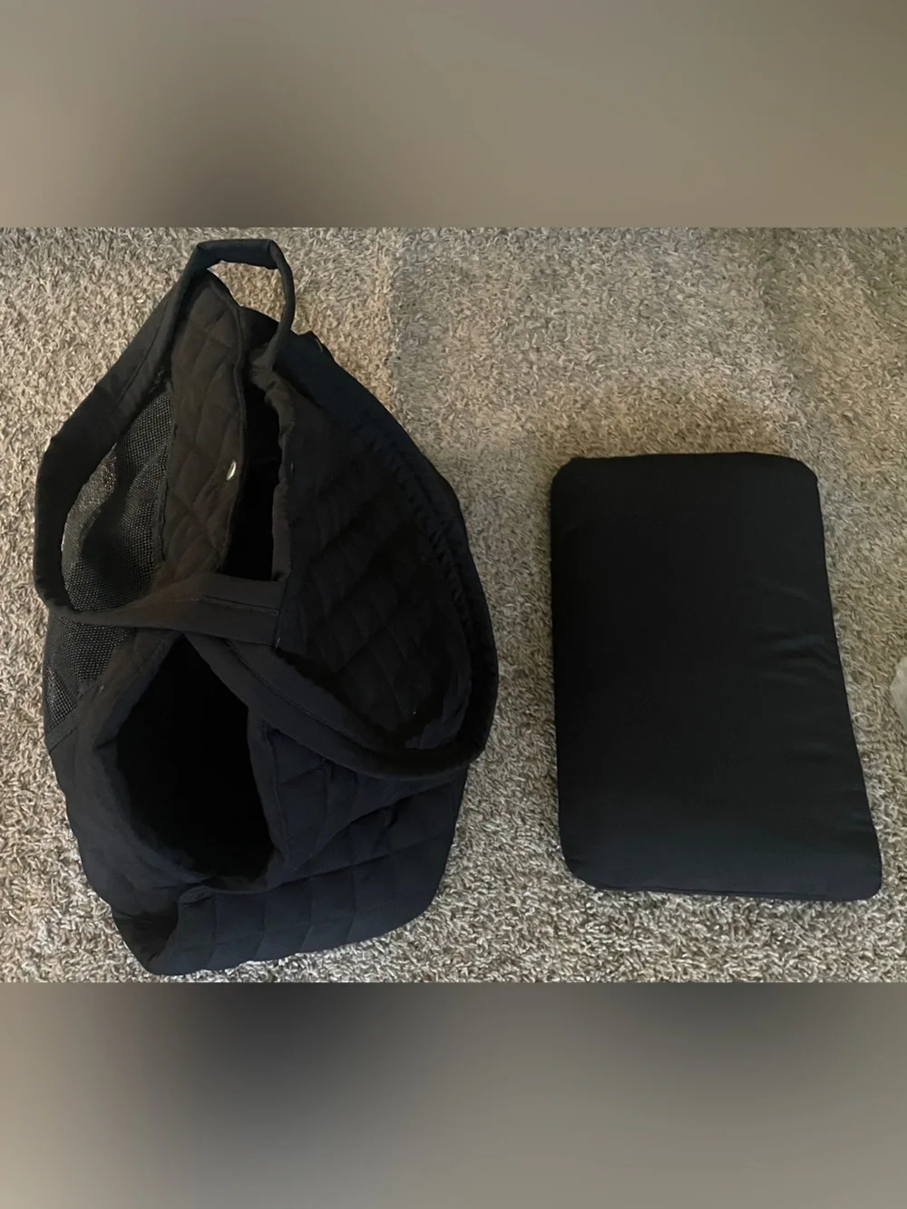 Quilted Black Pet Carrier Tote - Comfortable Travel Bag for small animals